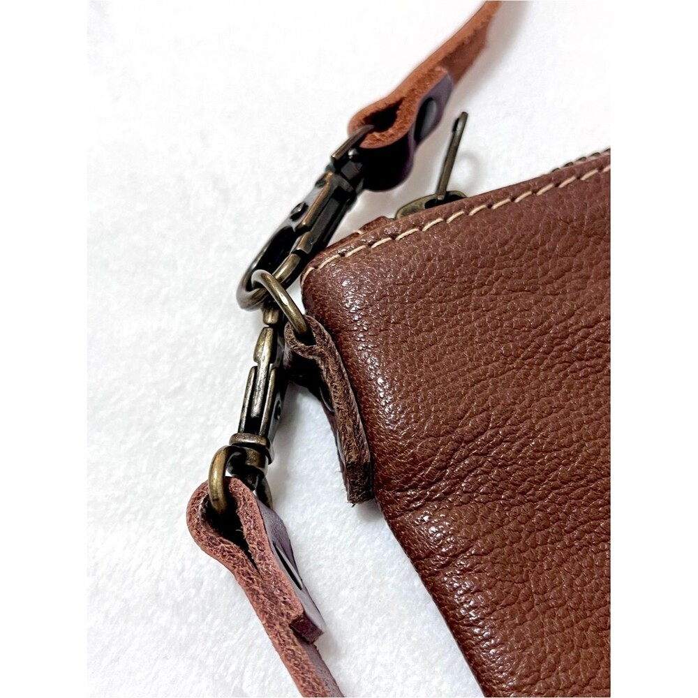 CuArtCub Artisan Brown Pebbled Leather Foldover Crossbody Clutch Purse - Picture 2 of 3